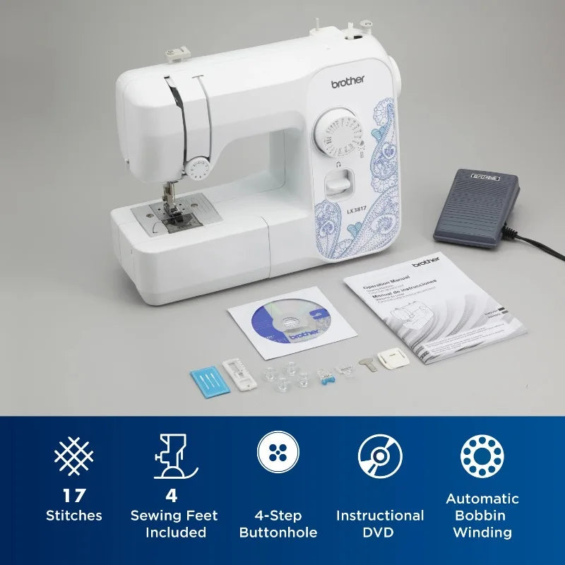 Brother LX3817 17-Stitch Portable Full-Size Sewing Machine, White