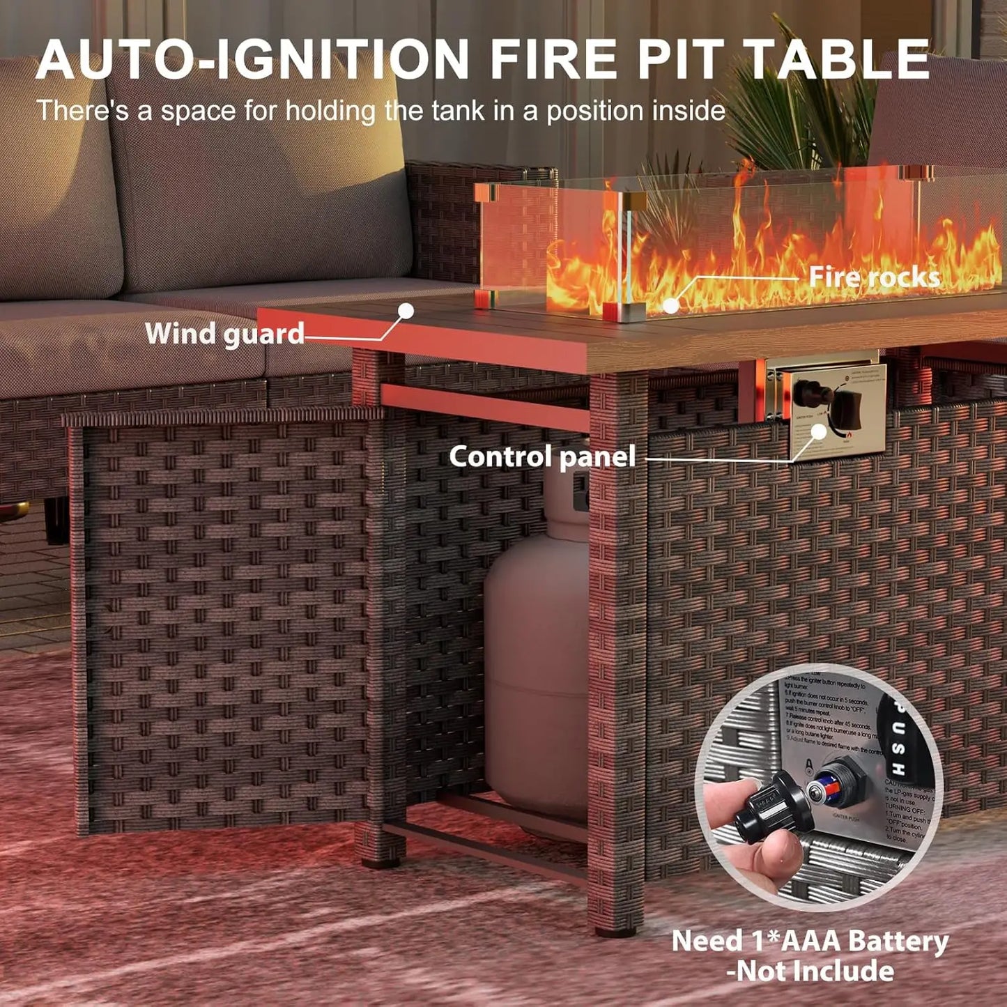Propane Fire Pit Table With Wind Guard Auto Ignition