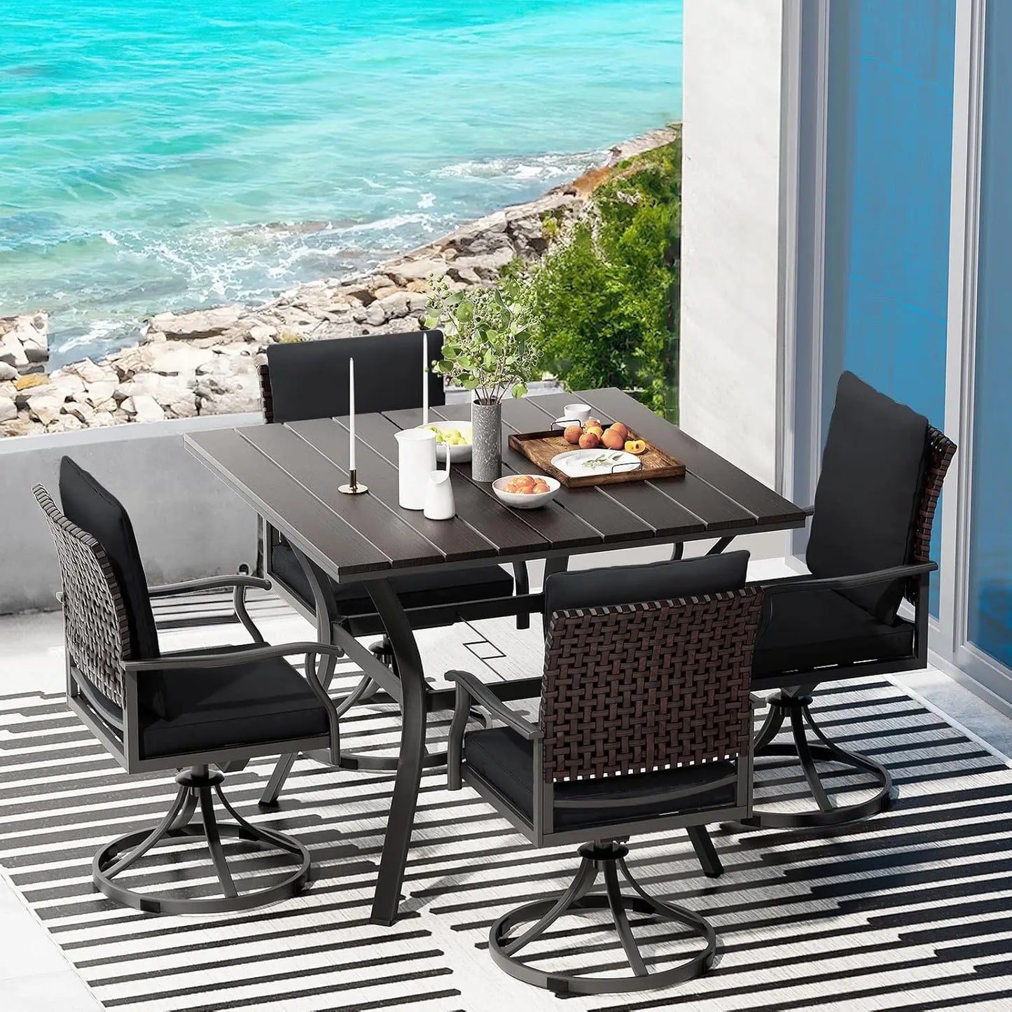 Outdoor Patio Dining Set Swivel Chairs Round Table