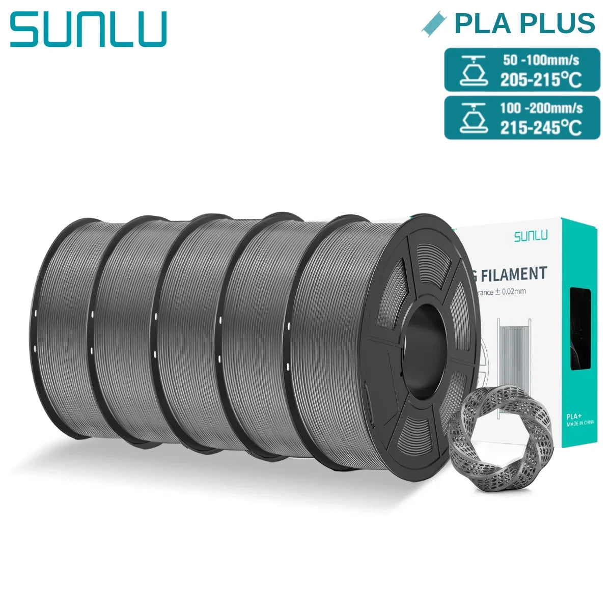SUNLU 5KG PLA/ PLA Plus Filaments 5 Rolls 3D Filament 1KG/roll 1.75mm 100% Filament Lines Up Neatly For 3D Printing From EU US