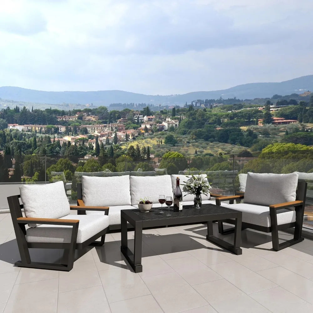 Aluminum Outdoor Patio Conversation Set With Table
