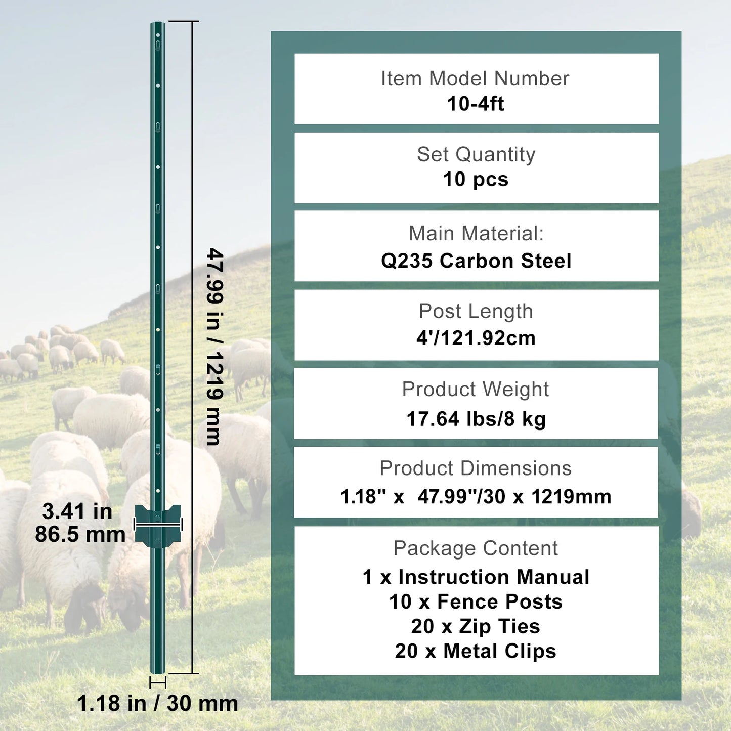 SucceBuy Heavy Duty Metal Fence Post T-Post For Garden Yard Fence