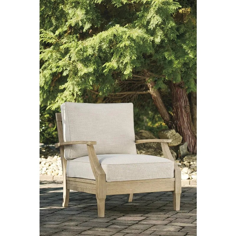 Outdoor Eucalyptus Wood Cushioned Lounge Chair For Patio Use
