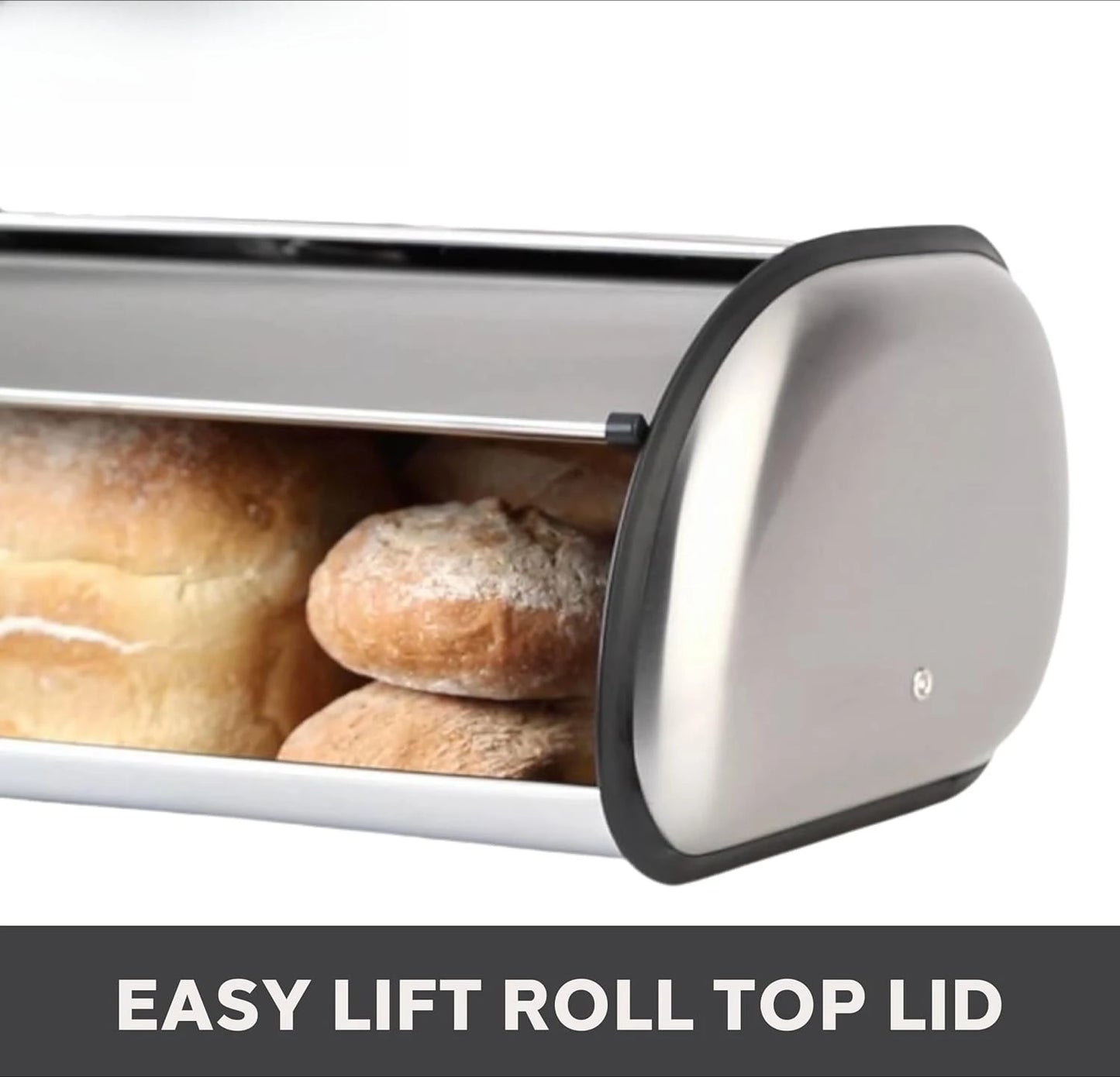 Stainless Steel Roll-Top Bread Box – Sleek Countertop Storage with Secure Lid | Spacious Interior Holds Multiple Loaves, Bagels
