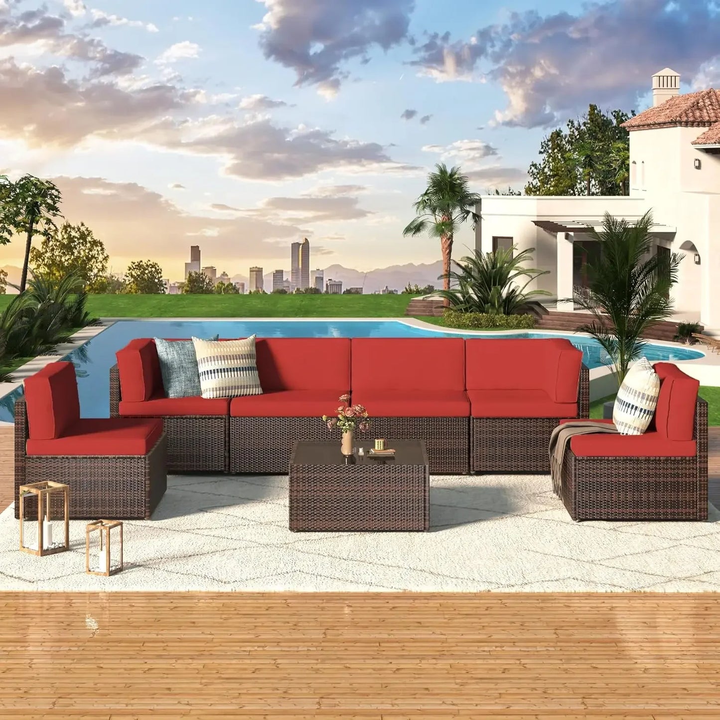 Outdoor PE Rattan Wicker Sectional Patio Furniture Set With Cushions