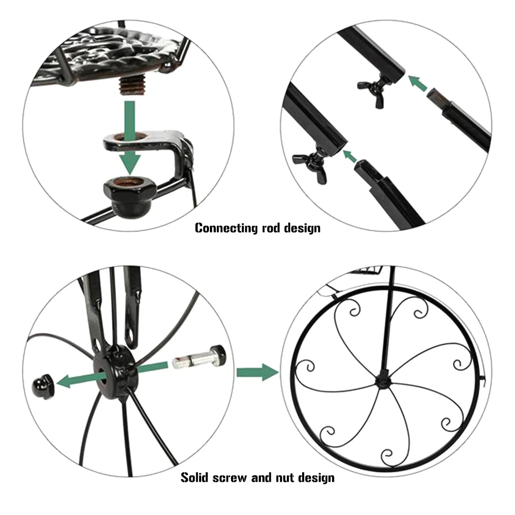 3-Tier Wrought Iron Bicycle Plant Stand for Indoor Outdoor Decor