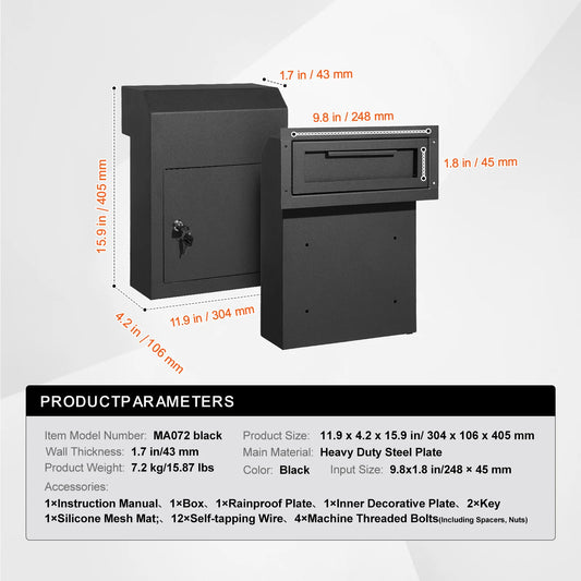SucceBuy Through The Wall Drop Box Heavy Duty Steel Mailbox Combination Lock