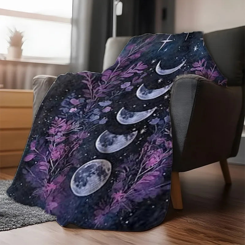 Gothic Moon Phases Throw Blanket - Lightweight Soft Celestial Design for Sofa, Bedroom - Witchy Halloween Gift