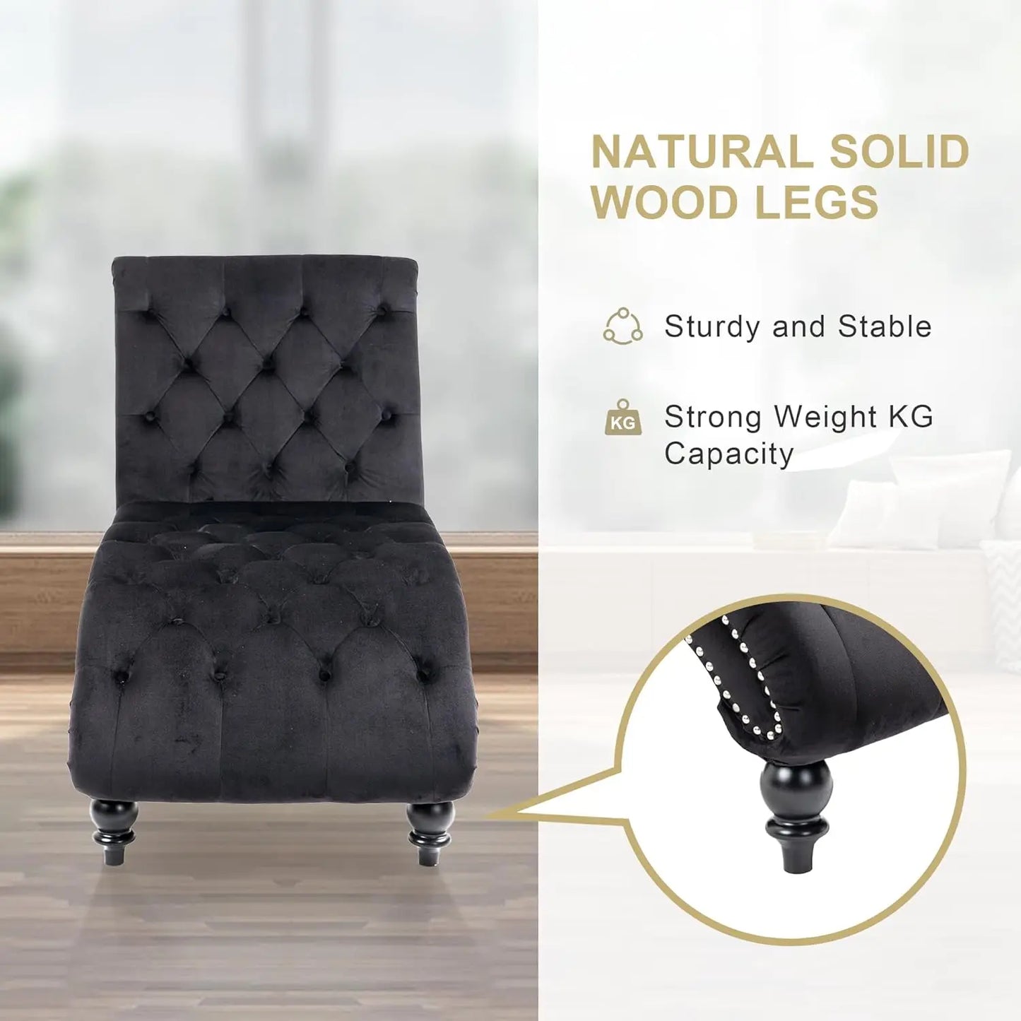Armless Velvet Chaise Lounge Chair With Pillow Button Tufted