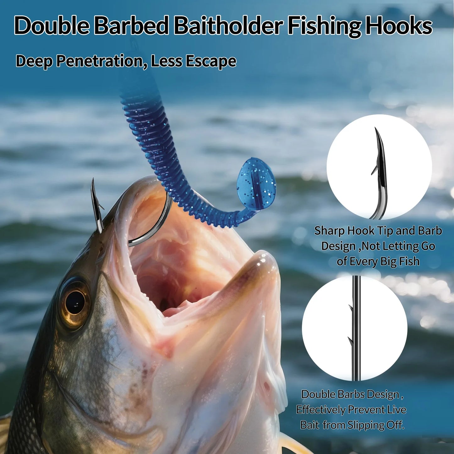 9KM DWLIFE Saltwater Long Shank Beak Hook Live Bait Holder