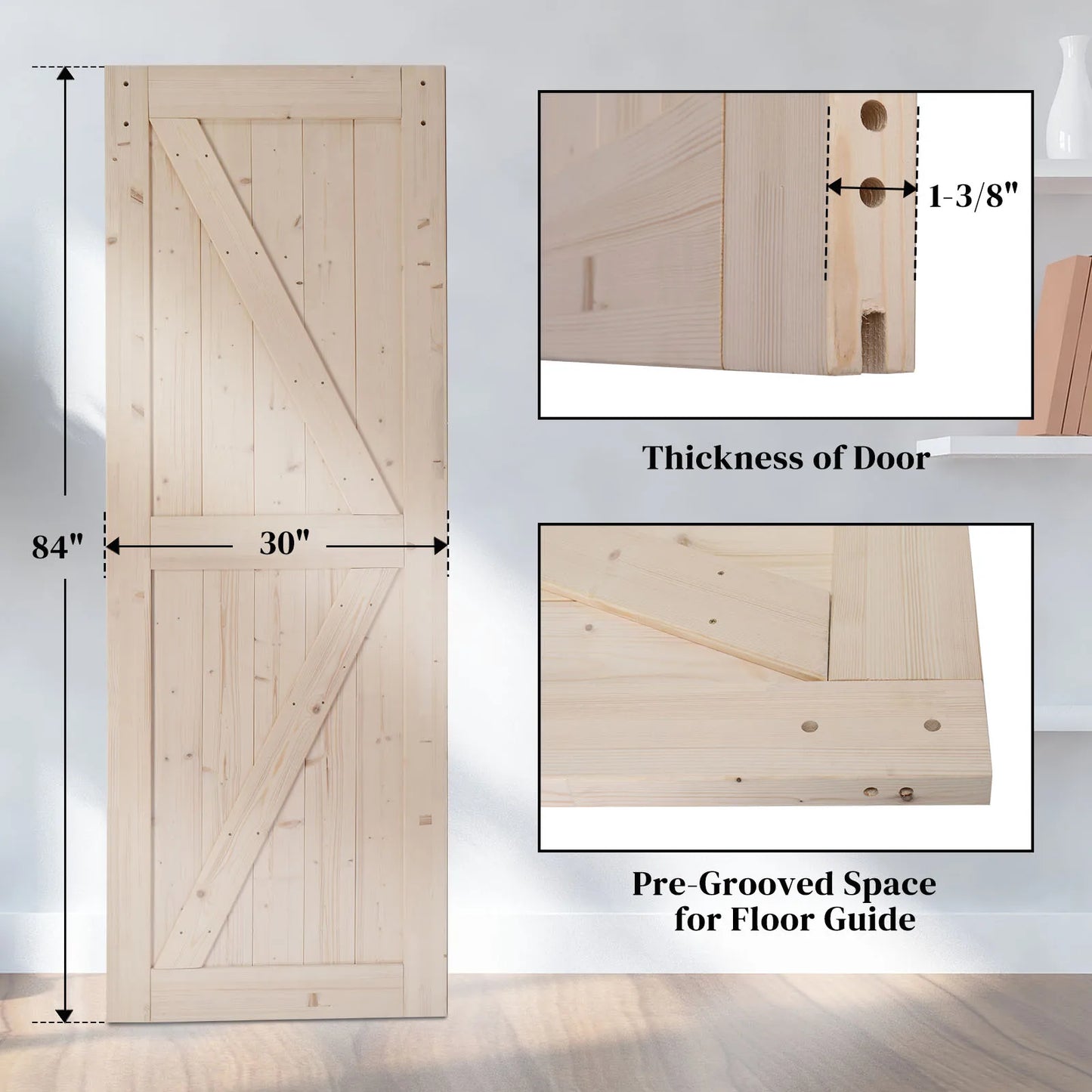 Unfinished Sliding Barn Door With K Frame In Spruce Wood