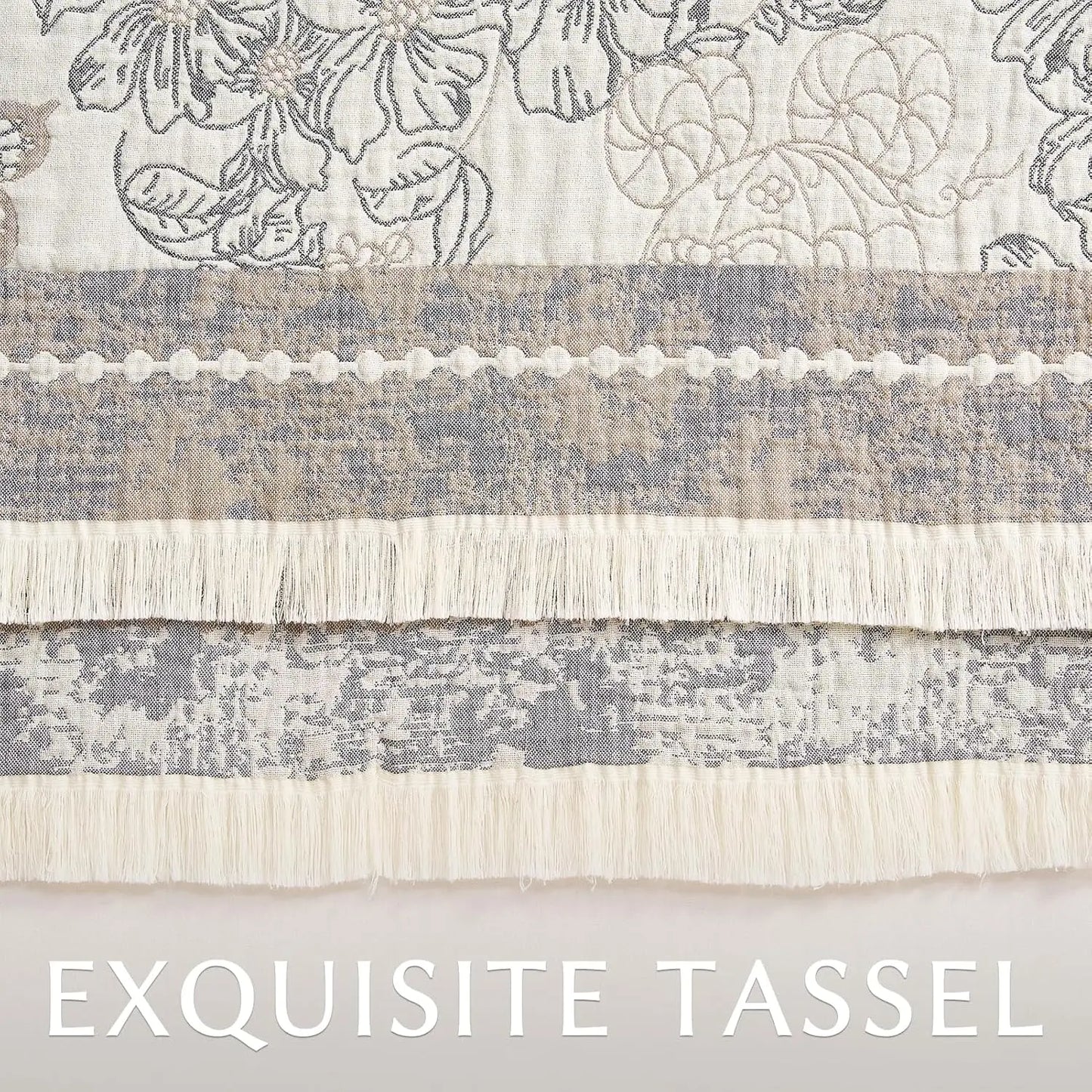 Four Layer Throw Blanket with Tassel Knit Acrylic Rustic Farmhouse