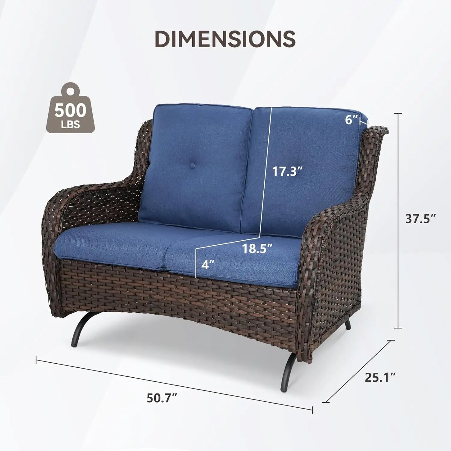 2 Seat Wicker Glider Loveseat Patio Garden Curved Armrests