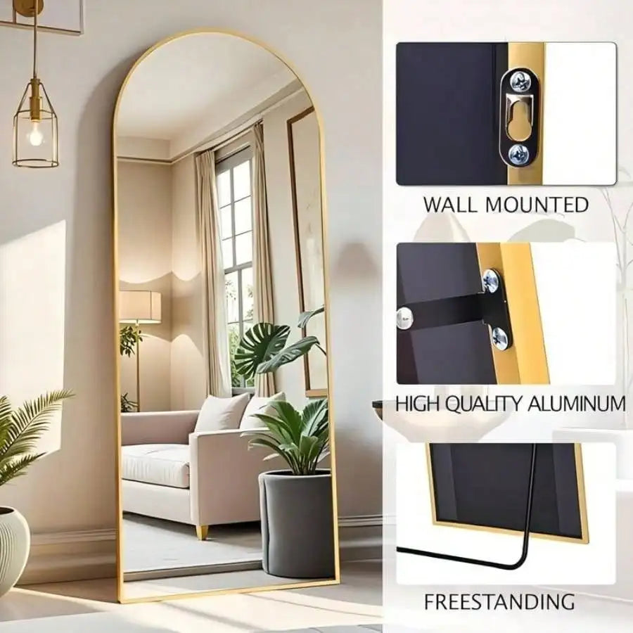 Arched Full Length Mirror Floor Mirror Wall Mounted Gold 59x16.2 Inch Elegant Home Decor Stylish Reflection