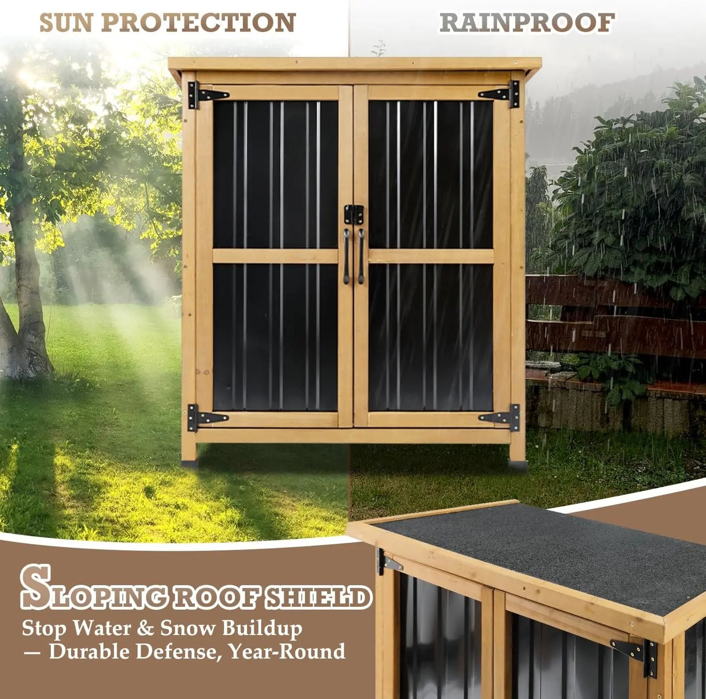 PetsCosset Outdoor Storage Shed Garden Storage Cabinet With Waterproof Roof