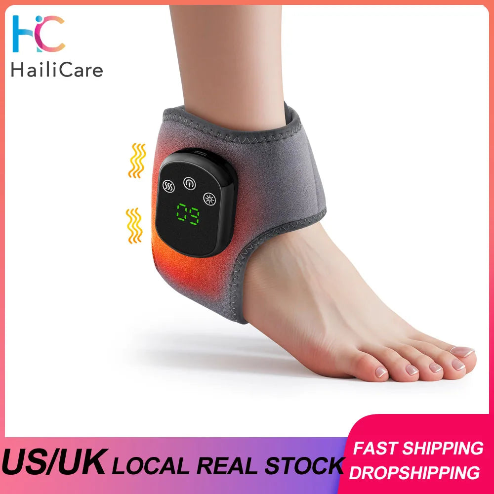 US UK Stock Rechargeable Electric Heating Ankle Brace Massager Hot Compress And Vibration Massage for Foot Muscle Relaxation