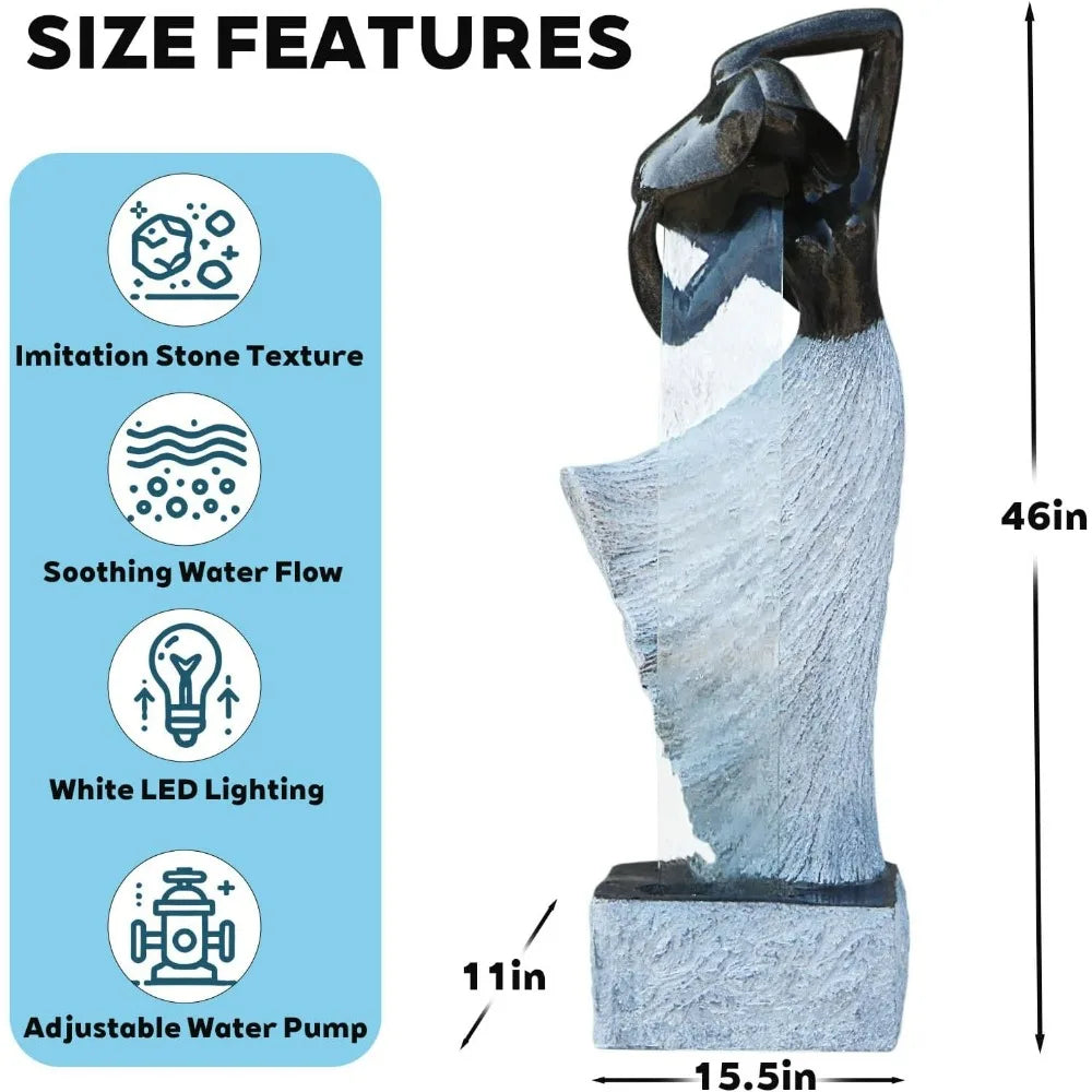 SAC Modern Waterfalling Fountain for Outdoor Indoor Zen Garden