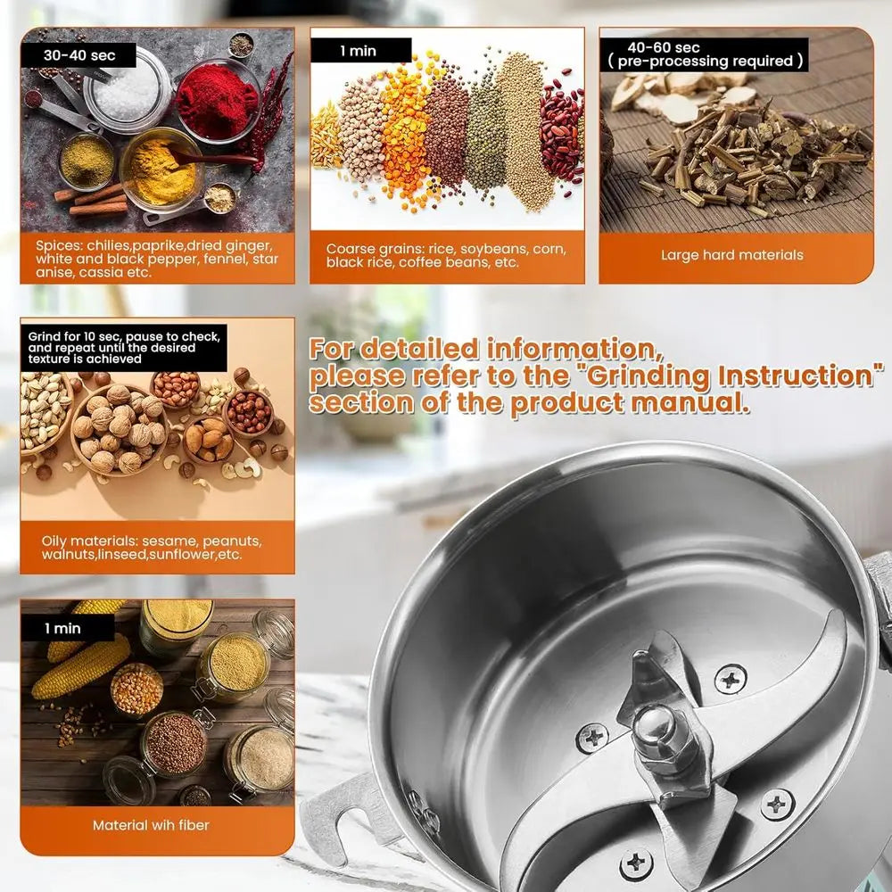 XMSJ 750W Stainless Steel Electric Grain Mill Grinder
