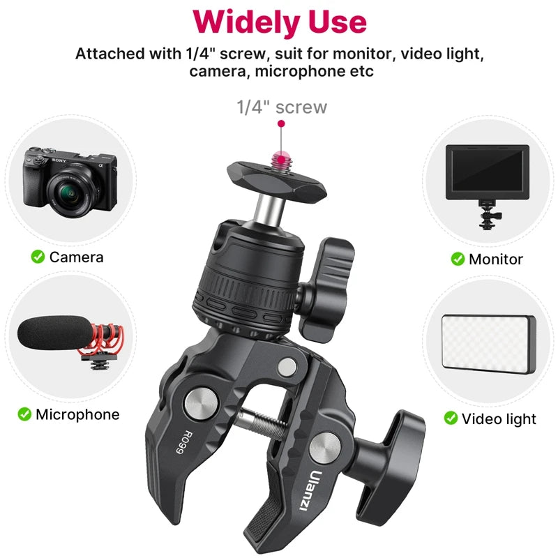 VIJI R099 Super Clamp With 360 Degree Mini Ball Head For GoPro