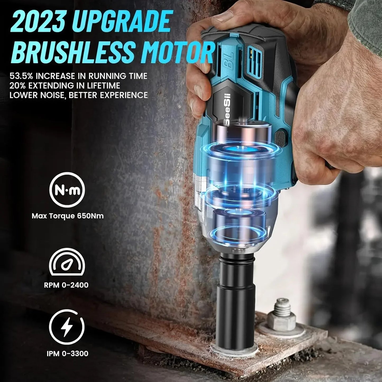 Seesii WH700 Cordless Brushless Impact Wrench Battery Included