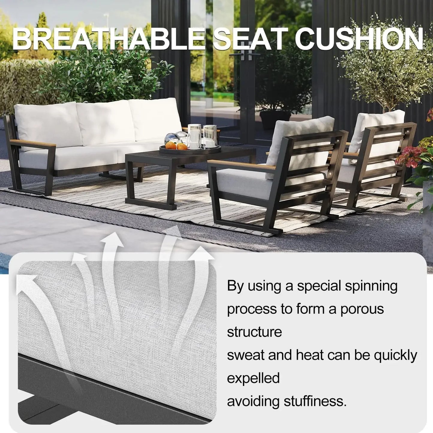 XMSJ Aluminum Outdoor Patio Sectional Sofa Set With Coffee Table