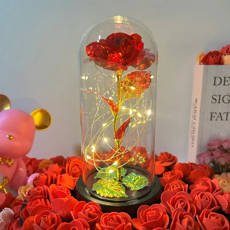 NONECN LED Artificial Glass Flower Eternal Rose Gift For Women