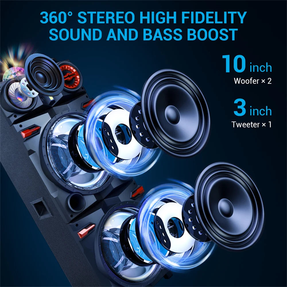 CURUK 9000W Portable Bluetooth Speaker Dual 10 Subwoofers