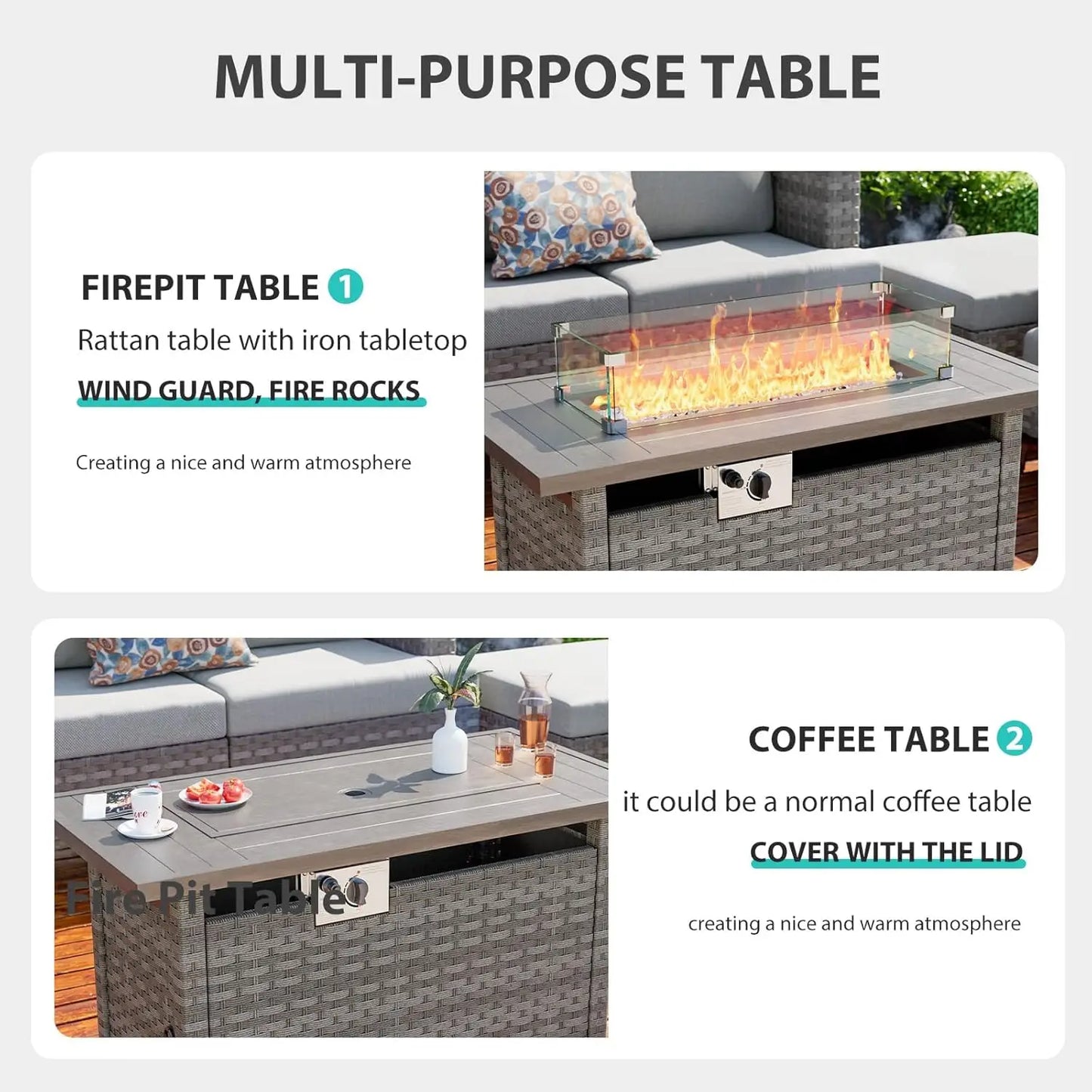 Propane Fire Pit Table With Wind Guard Auto Ignition