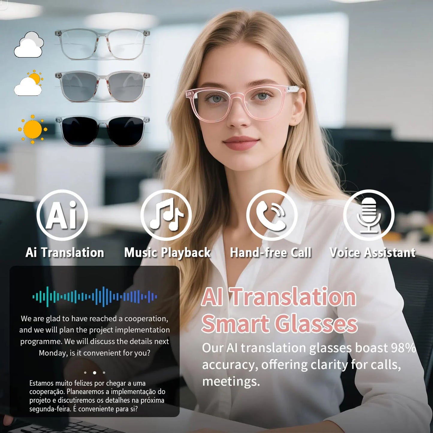 Giinova Smart AI Translation Glasses With Real Time Language Translation