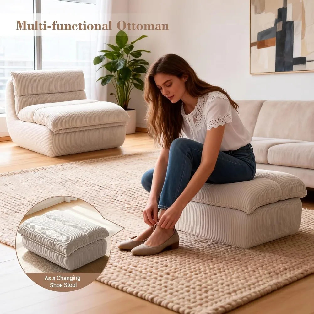 Corduroy Memory Foam Bean Bag Lounge Chair With Ottoman