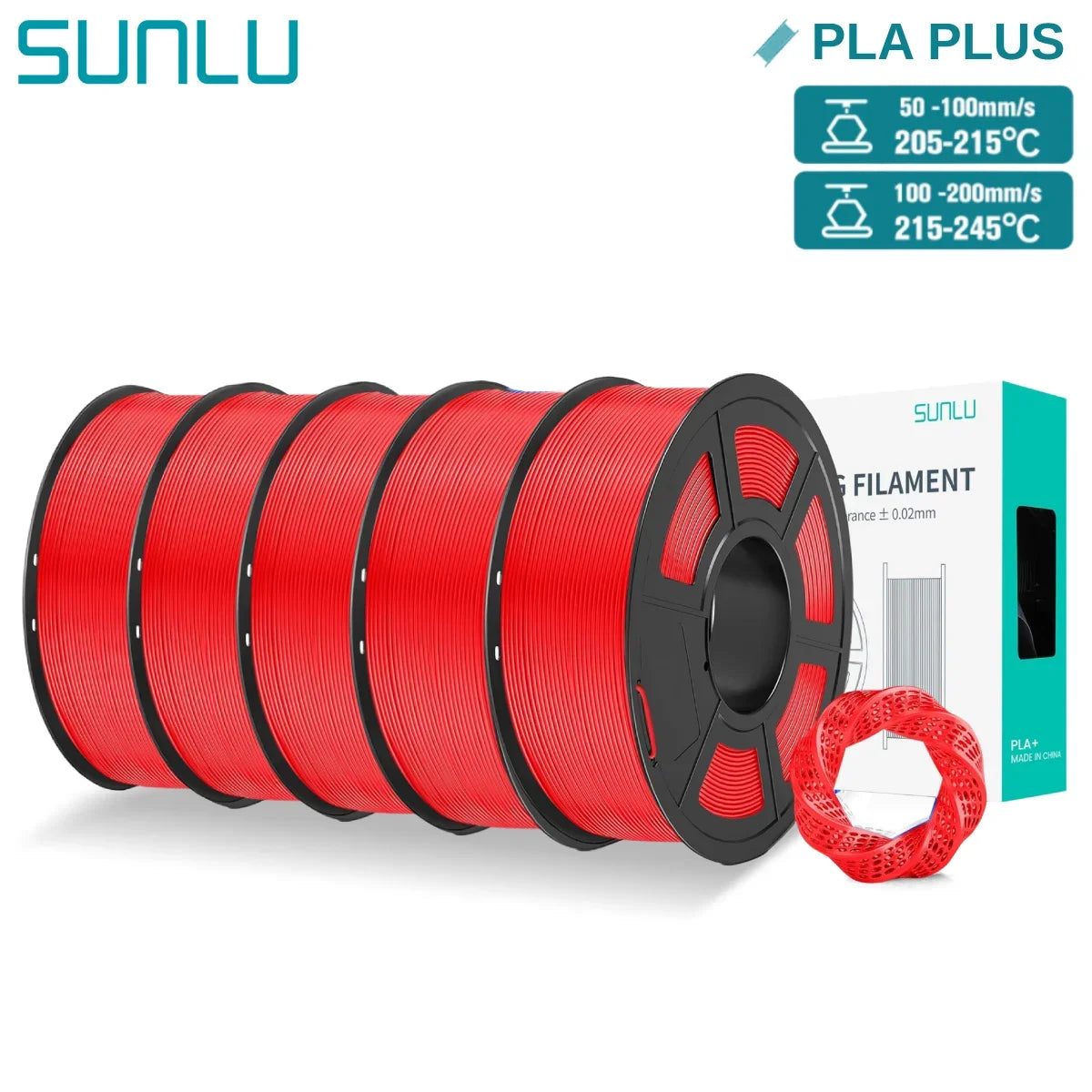 SUNLU 5KG PLA/ PLA Plus Filaments 5 Rolls 3D Filament 1KG/roll 1.75mm 100% Filament Lines Up Neatly For 3D Printing From EU US
