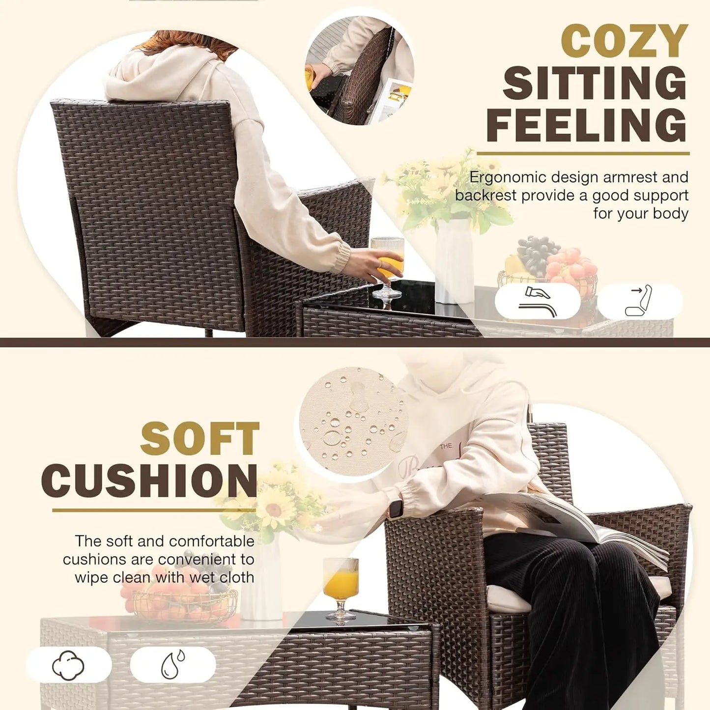 4-Piece Outdoor Patio Furniture Set Rattan Wicker Garden Poolside