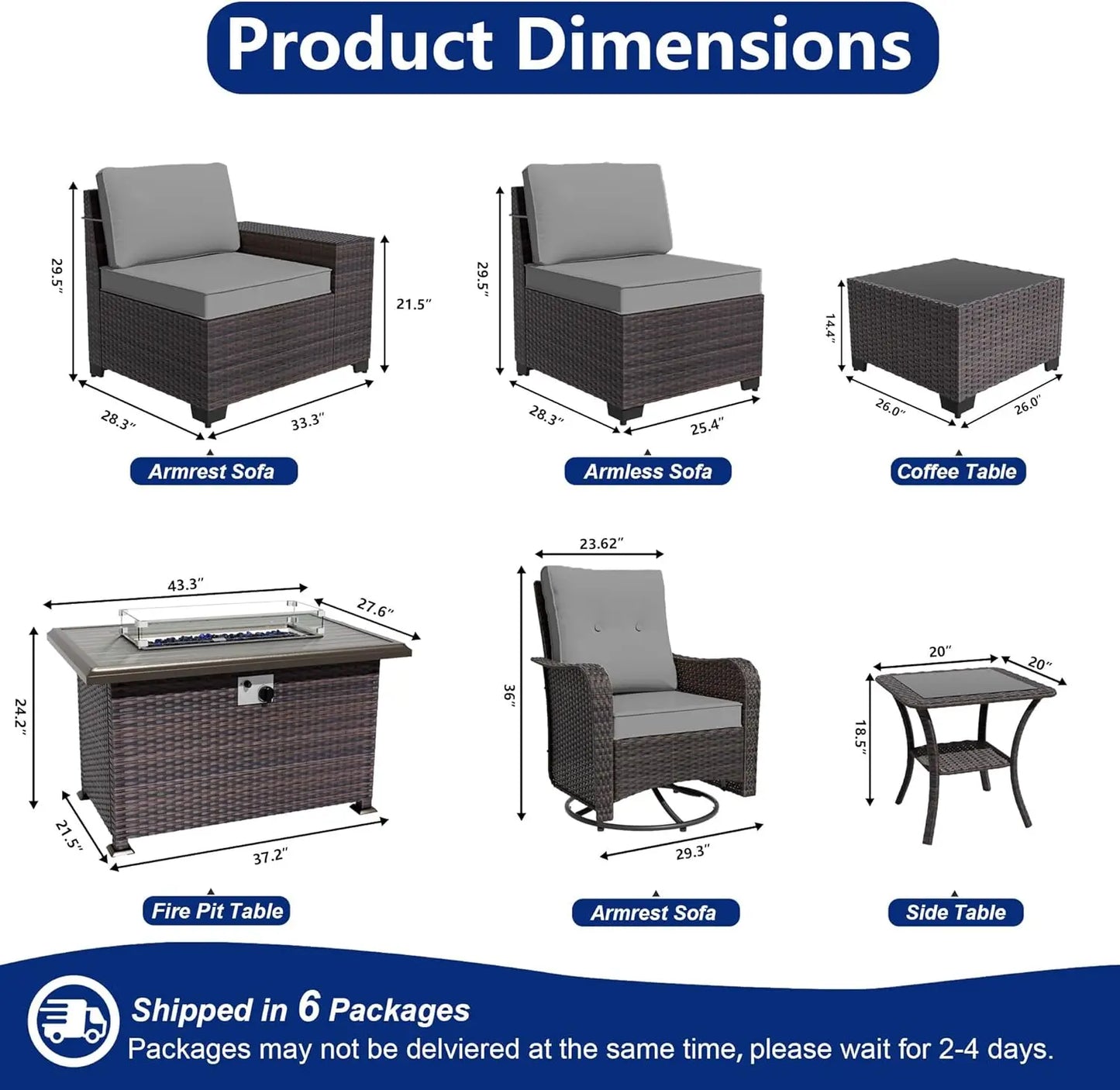 Patio Furniture Set with Swivel Chairs and Gas Fire Pit
