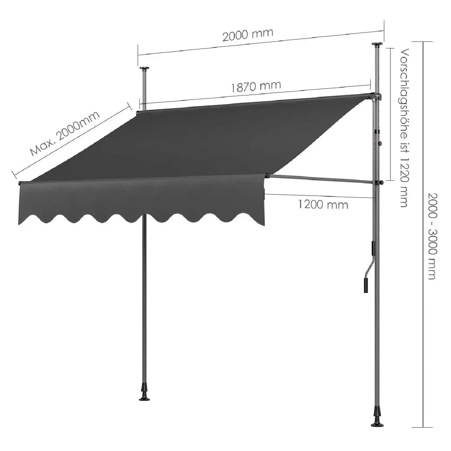 NONECN Retractable Balcony Awning UV50 Sunshade With Hand Crank