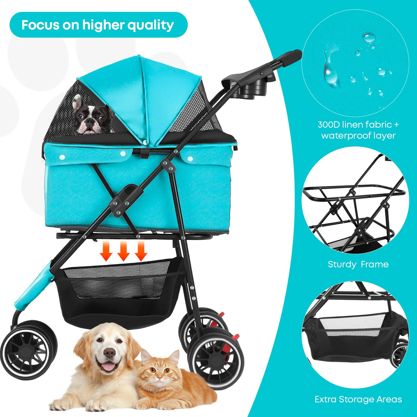 Chihuahua Dog Stroller Foldable With Universal Wheels For Travel