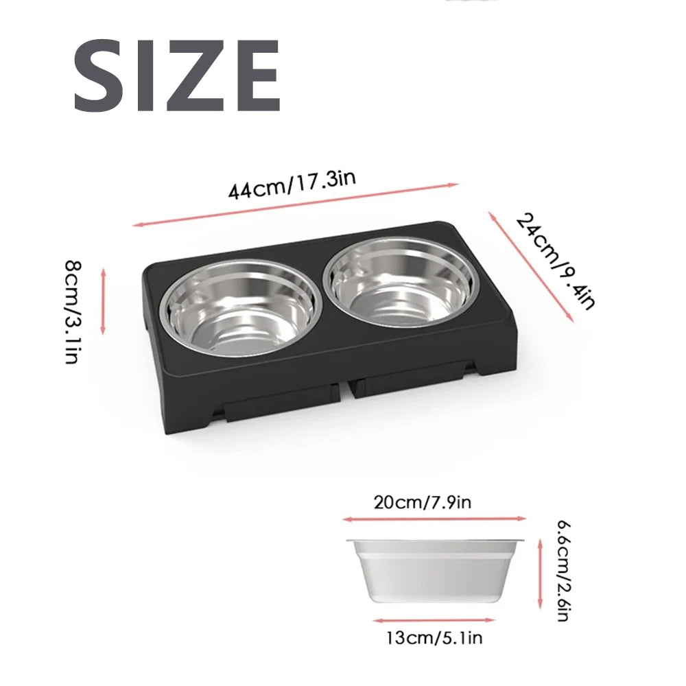 Adjustable Elevated Pet Dish Stand With Double Stainless Steel Bowls
