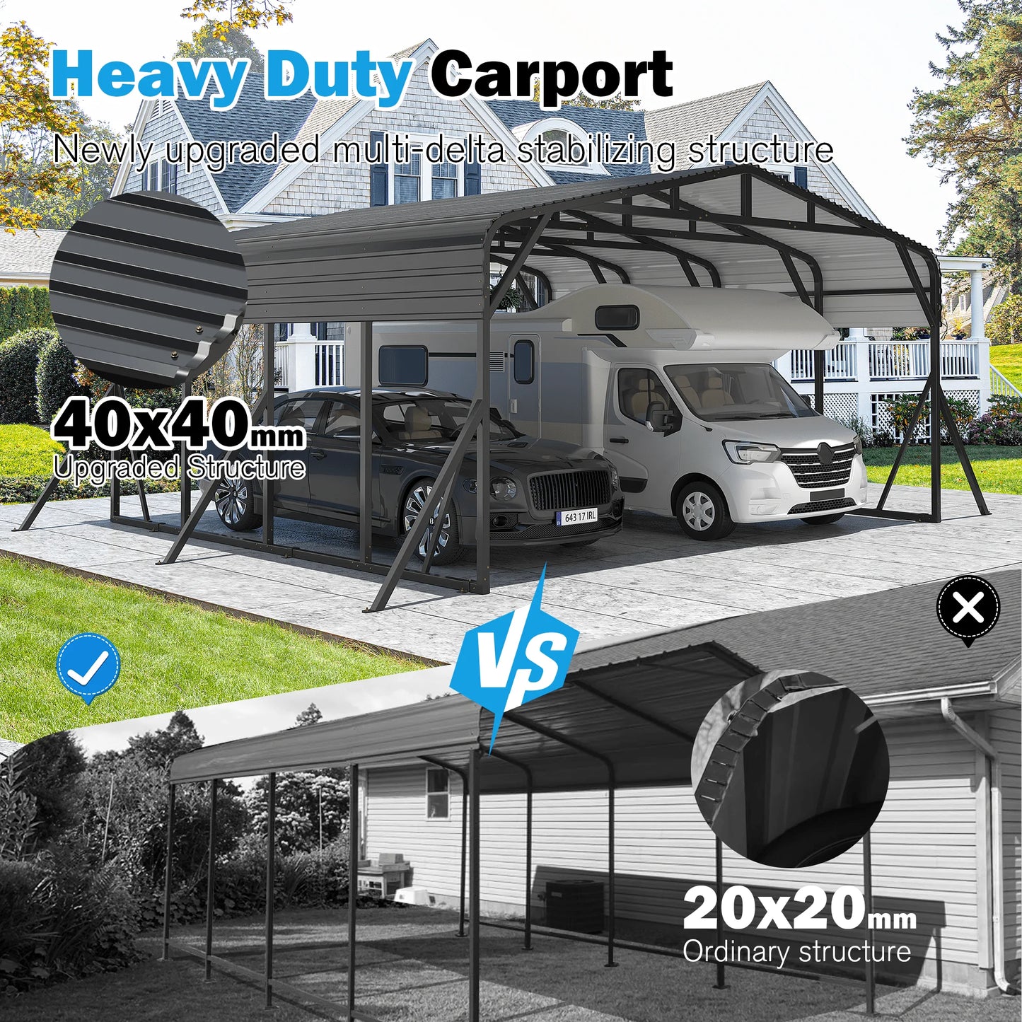 Polar Aurora Heavy-Duty Galvanized Metal Carport Shelter Reinforced Base