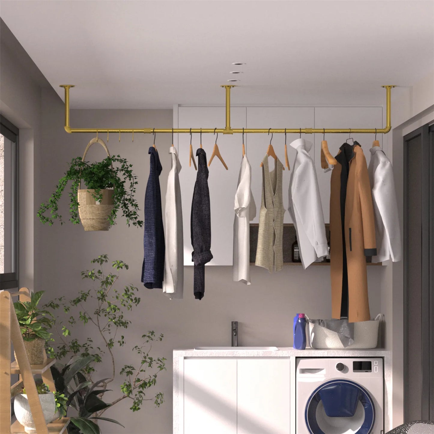 NONEM Industrial Pipe Wall Mounted Clothing Rack Heavy Duty Garment Organizer