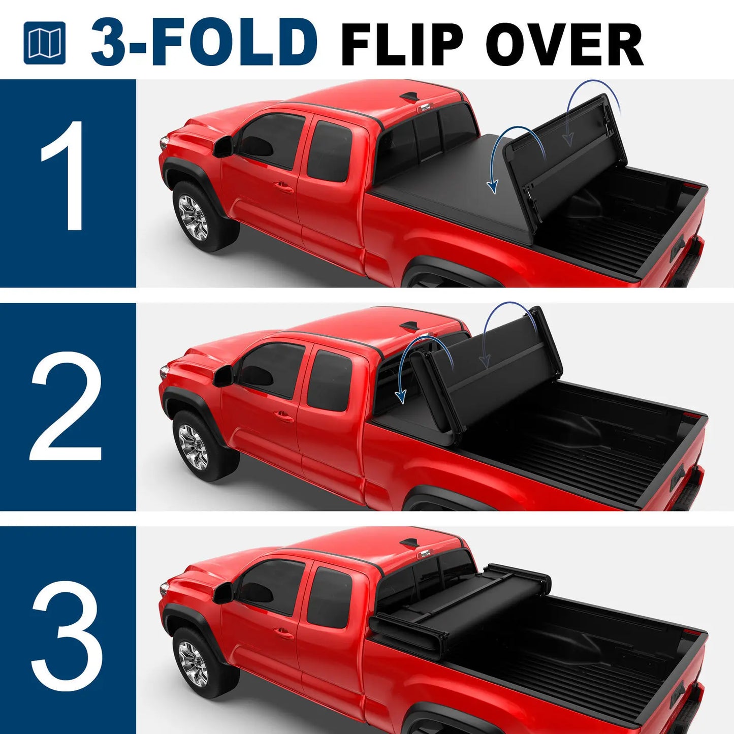 Tacoma 3-Fold Truck Bed Tonneau Cover With LED Lamp