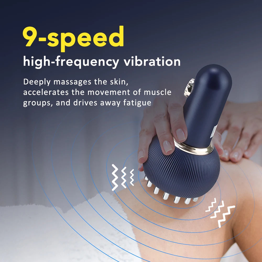3-in-1 Meridian Brush Massager with Infrared Light Hot Compress 9-Level Vibration 21 Steel Brush Head Timer Home Office Travel