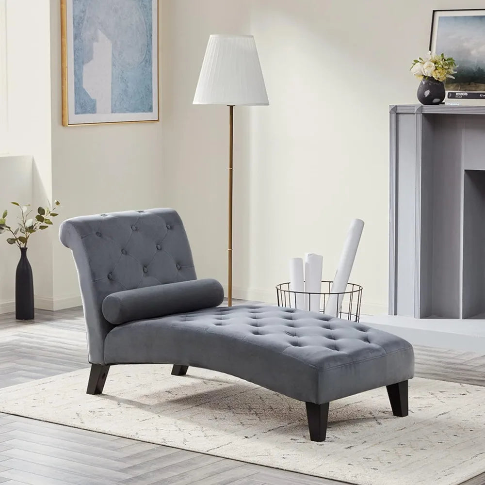Upholstered Chaise Lounge Chair Indoor Modern Sofa Button Tufted Back