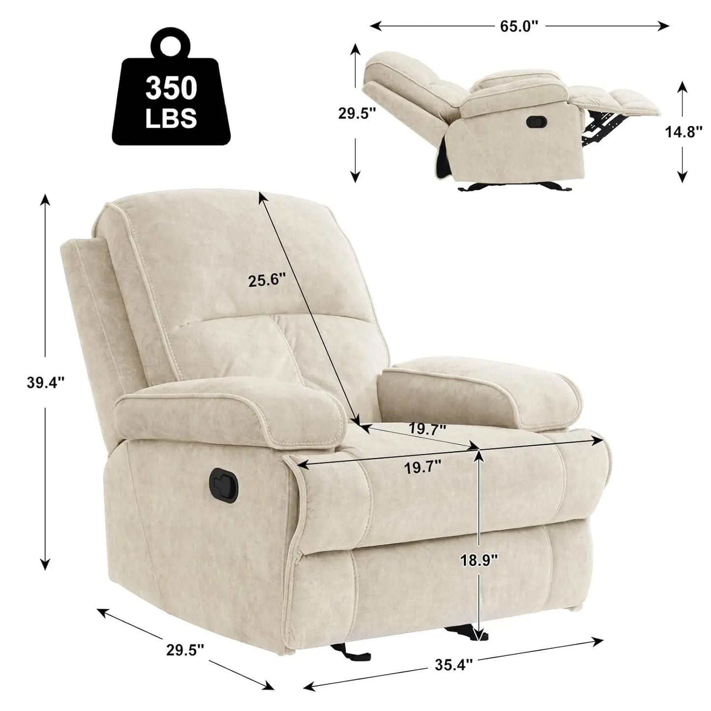Manual Rocker Recliner Chair For Adults High Back Glider Upholstered