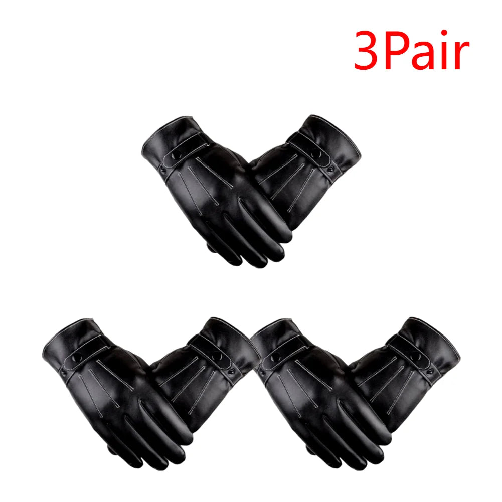 Shunmaii Men's Cycling Warm PU Leather Riding Gloves