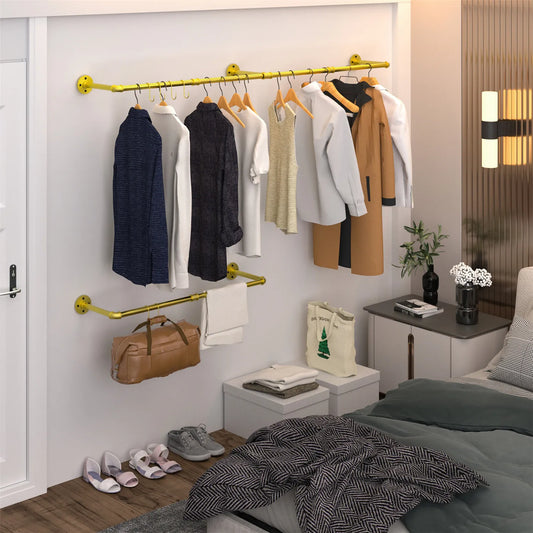 NONEM Industrial Pipe Wall Mounted Clothing Rack Heavy Duty Garment Organizer