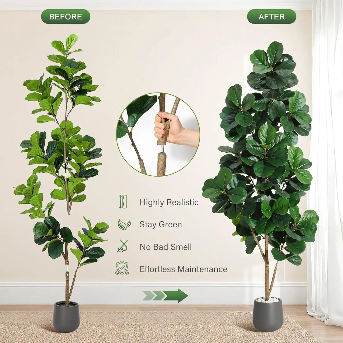 HiMISSCN Fiddle Leaf Fig Tree Artificial In Planter Pot