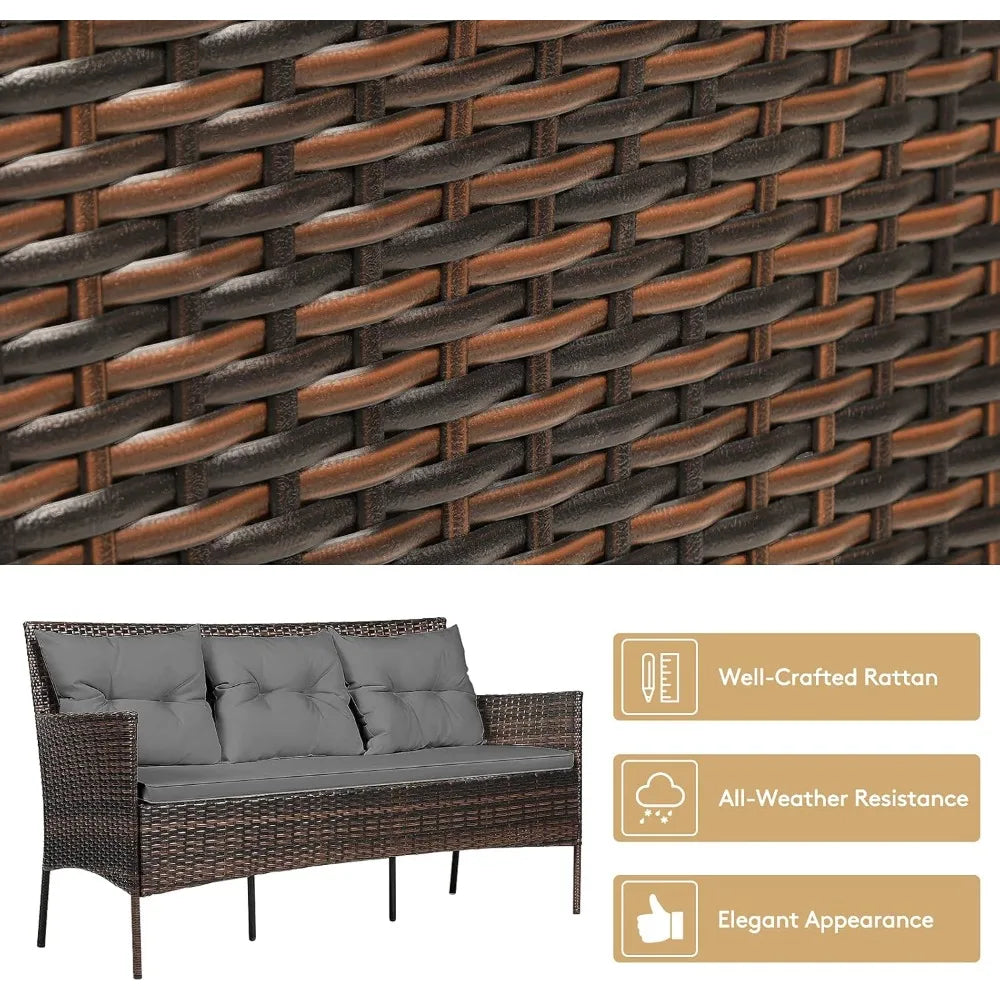 Outdoor Rattan Conversation Set With Tempered Glass Coffee Table
