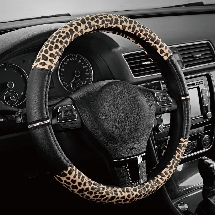 Leopard Print PVC Steering Wheel Cover Anti Slip Universal Fit