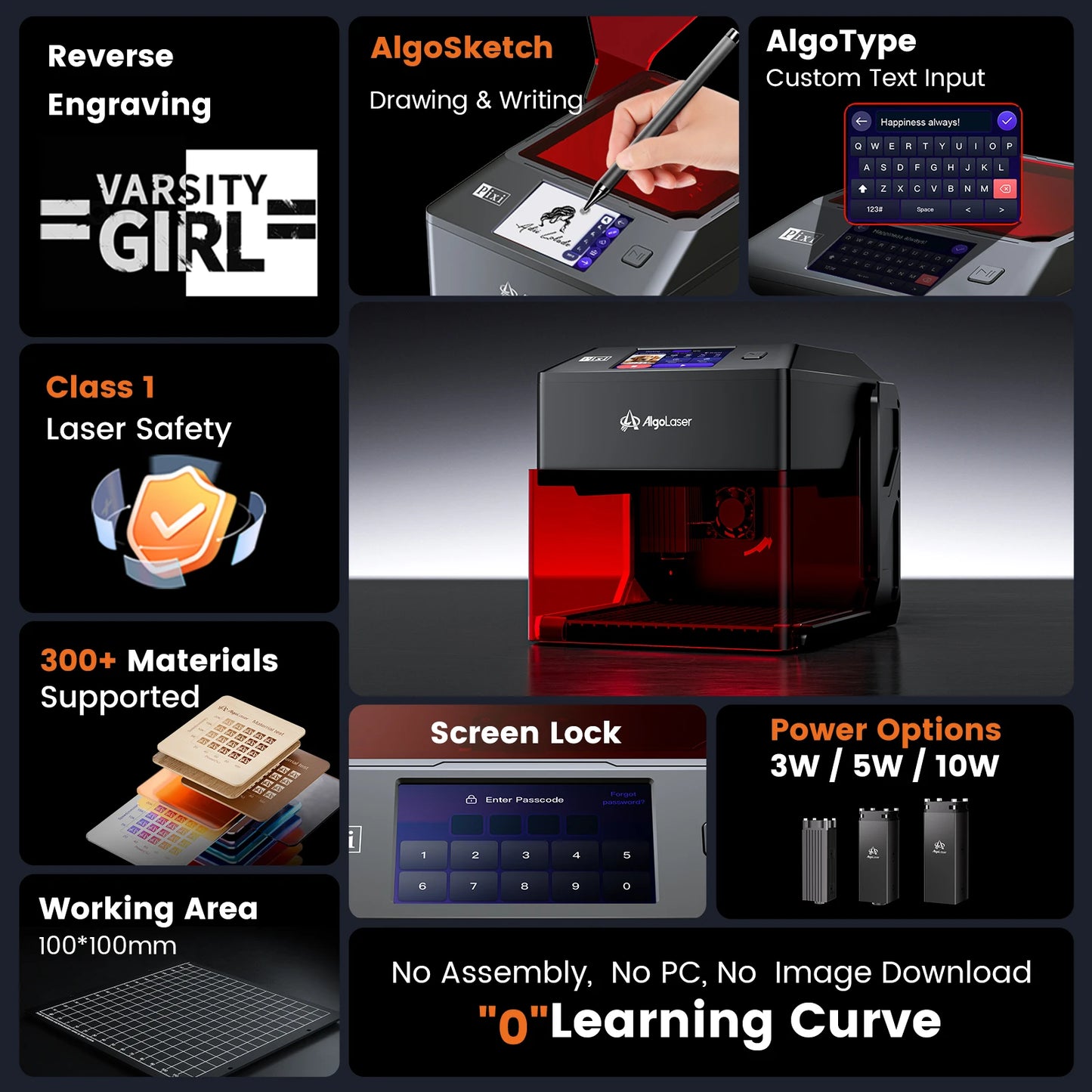 AlgoLaser PIXI Desktop Engraving Machine With Touch Screen Enclosure