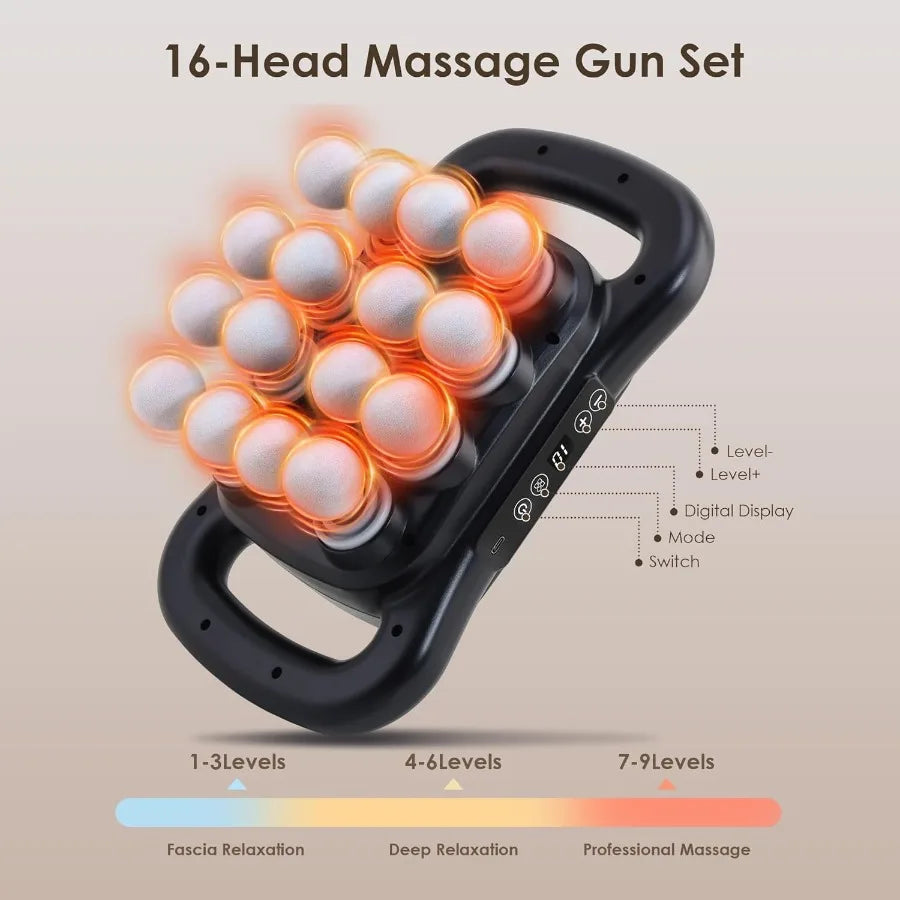 16 Head Massage Gun Percussion Massager With 9 Levels