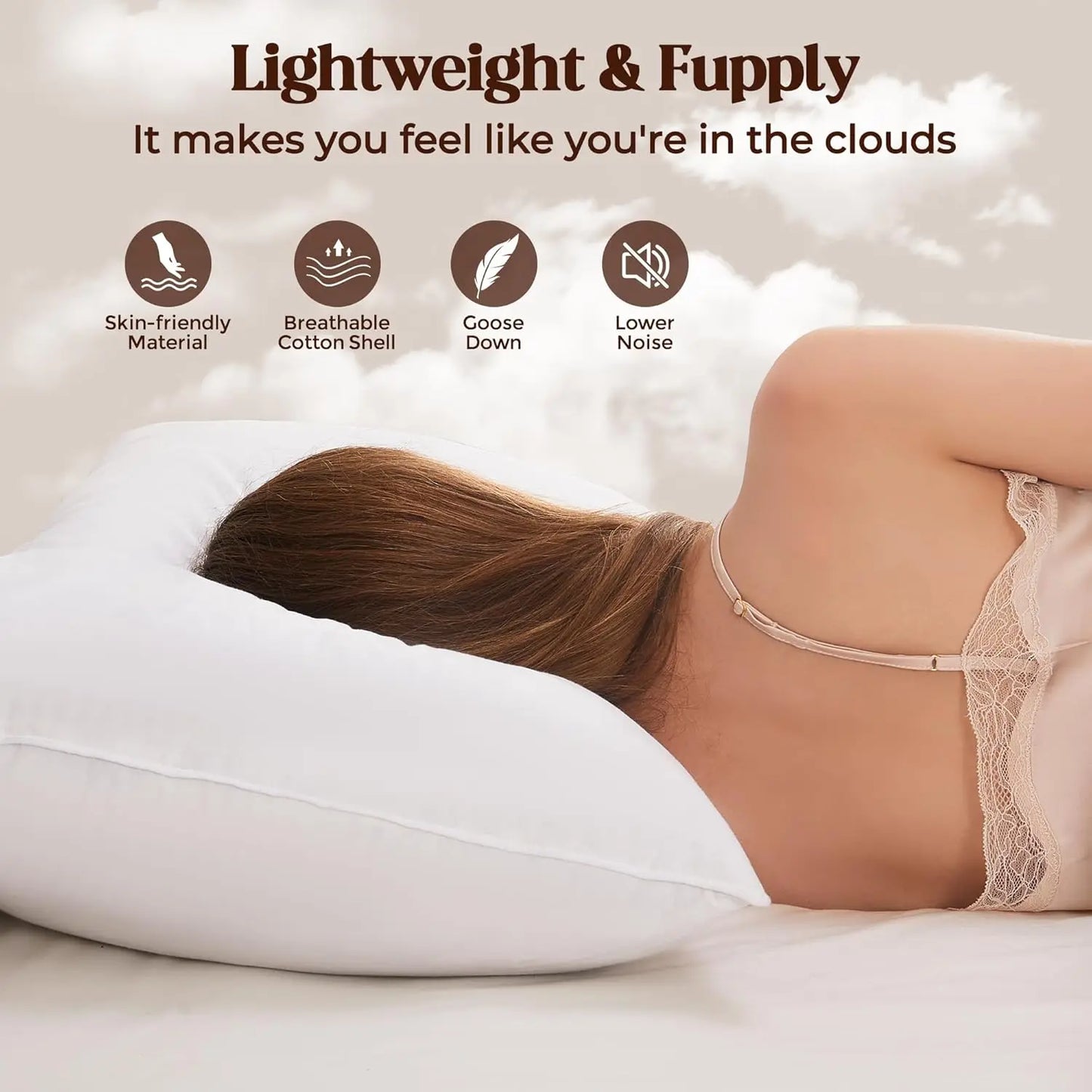 WQSPRINGCN Goose Down Pillows Luxury Soft Cotton Cover Hotel Collection